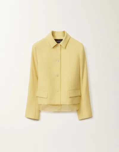 Fabiana Filippi Wool Linen Hopsack Fitted Jacket With Organza Band In Yellow