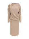 Fabiana Filippi Wool Long Dress In Nude