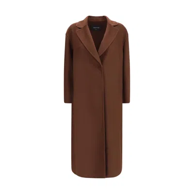 Fabiana Filippi Waist Belt Long Sleeve Lapel Pocket Coat In Brown