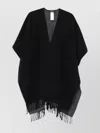 Fabiana Filippi Wool Poncho With Draped Silhouette And Fringe Detailing In Black