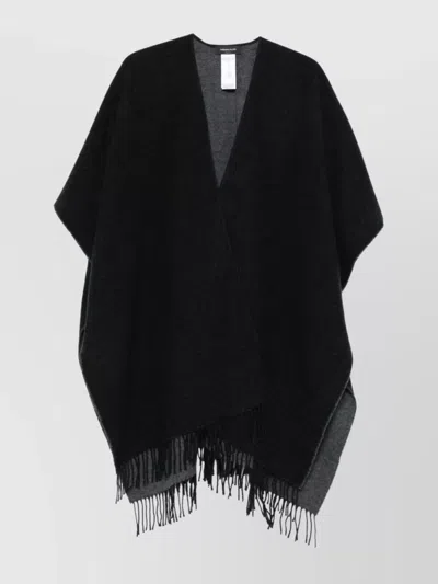 Fabiana Filippi Wool Poncho With Draped Silhouette And Fringe Detailing In Black