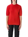 Fabiana Filippi Short-sleeved Cashmere Sweater With Ribbed Trims In Red