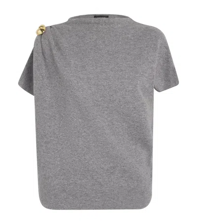 Fabiana Filippi Wool-silk-cashmere Brooch-detail T-shirt In Gray