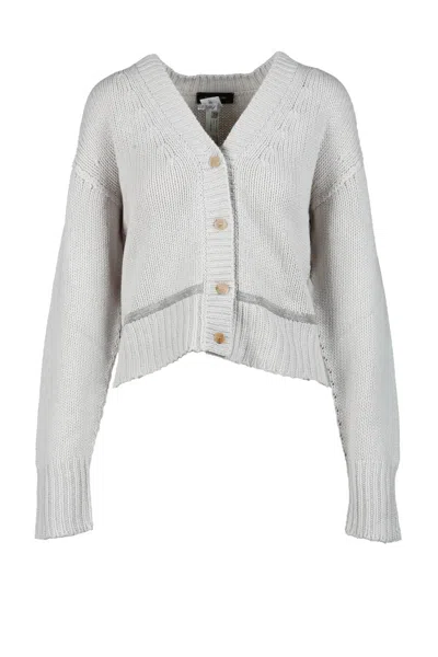 Fabiana Filippi Wool Silk Cashmere Cardigan - Beige In Gray