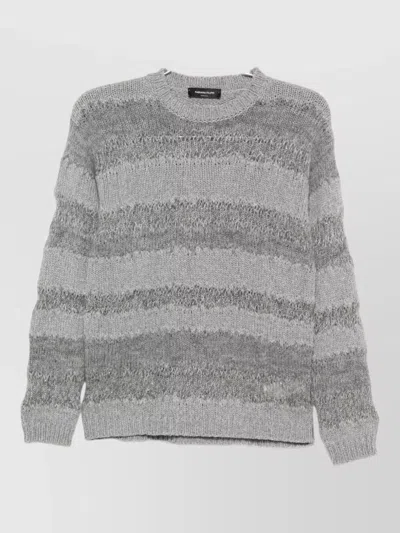 Fabiana Filippi Wool Silk Cashmere Open-knit Striped Crew-neck Long-sleeve Sweater In Gray