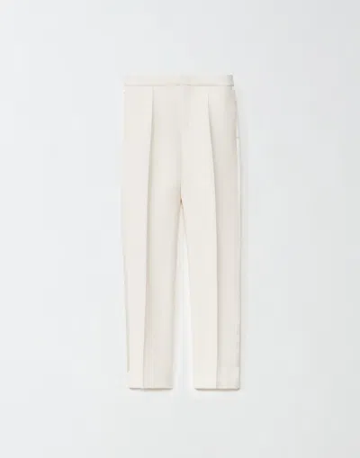 Fabiana Filippi Wool Silk Crepe Regular Fit Trousers With Tuxedo Side Bands In Beige