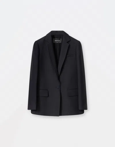 Fabiana Filippi Wool Silk Crepe Single Breasted Jacket In Black