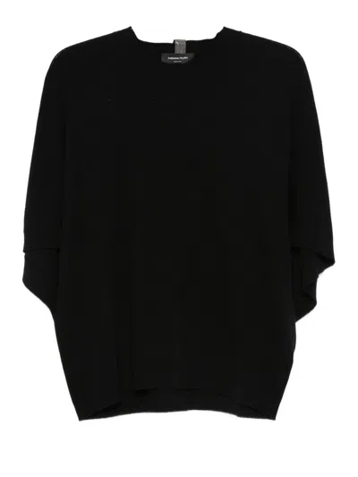 Fabiana Filippi Wool Blend Batwing Sleeve Top In Black