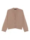 Fabiana Filippi Long Sleeve V Neck Top With Ribbed Cuffs And Hem In Brown