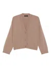 Fabiana Filippi Long Sleeve V Neck Top With Ribbed Cuffs And Hem In Neutral
