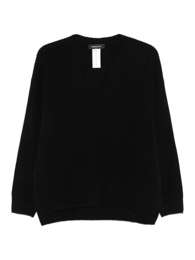 Fabiana Filippi Ribbed Wool V-necked Jumper With Long Sleeves In Black