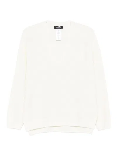 Fabiana Filippi Ribbed Wool V-neck Jumper With Dropped Shoulders In White