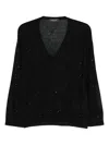 Fabiana Filippi V-neck Wool Sweater Sparkling Detail In Black