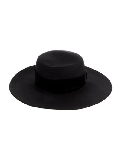 Pre-owned Fabiana Filippi Wool Wide Brim Boater Hat W/tags In Black