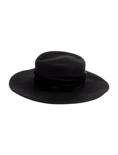 Pre-owned Fabiana Filippi Wool Wide Brim Boater Hat W/tags In Black