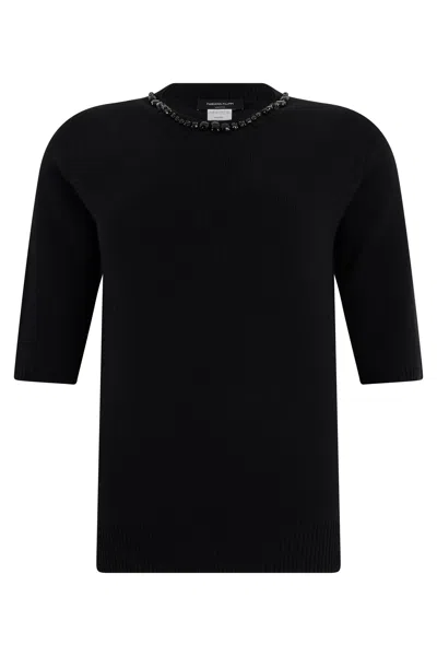 Fabiana Filippi Wool-blend Essential Short-sleeve T-shirt For Women In Black