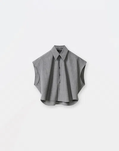 Fabiana Filippi Woolen Fabric Sleeveless Cropped Shirt In Melange Rock