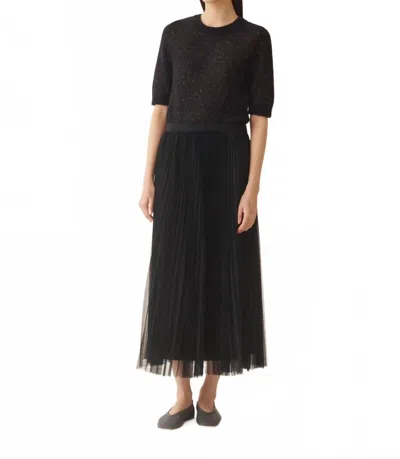 Fabiana Filippi Woolen Pencil Skirt With Pleated Tulle Layer In Nero In Blue