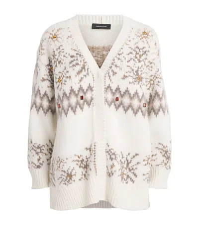 Fabiana Filippi Wool-silk-cashmere Fair Isle Cardigan In Gold