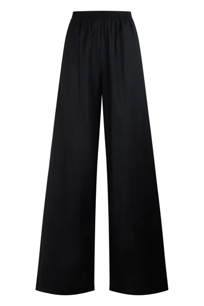 Fabiana Filippi Wool-silk-cashmere Wide-leg Flare Trousers With Elastic Waist In Black