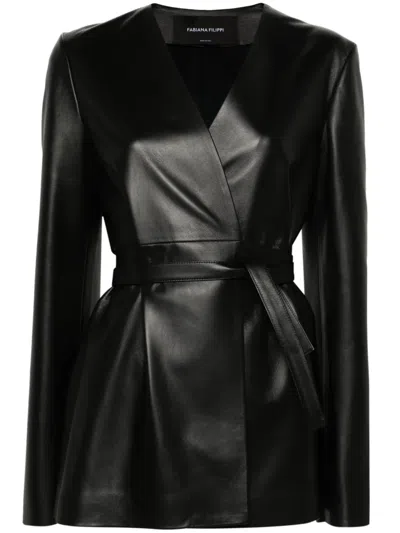 Fabiana Filippi Wrap-design Leather Jacket In Black