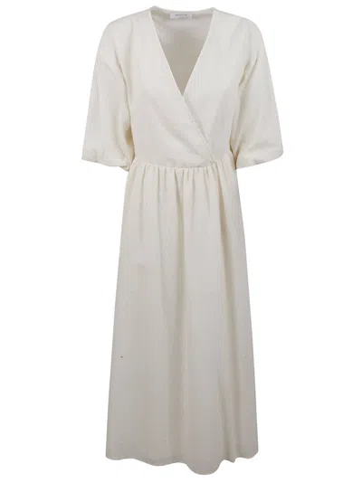 Fabiana Filippi Wrap Midi Dress With Puffed Sleeves In White