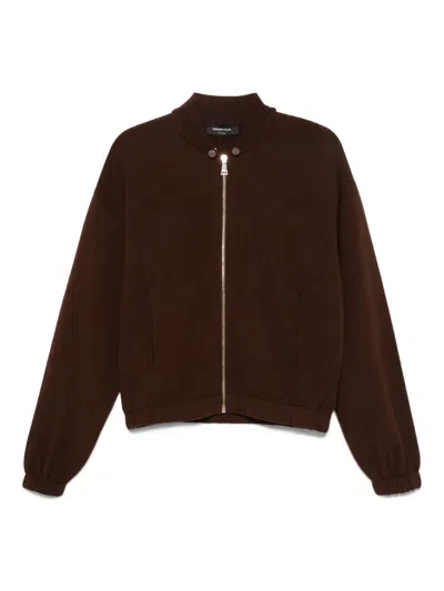 Fabiana Filippi Zip-front Ribbed-knit Cardigan In Brown
