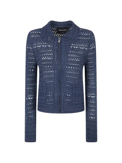 Fabiana Filippi Crochet Zip Knitted Jacket In Blue