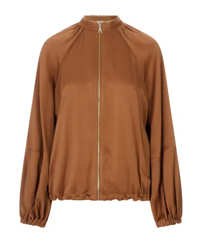 Fabiana Filippi Pleated-sleeve Zip-up Jacket In Brown
