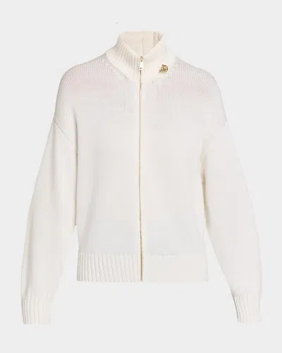 Fabiana Filippi Zip-front Wool Knit Turtleneck Jacket In White
