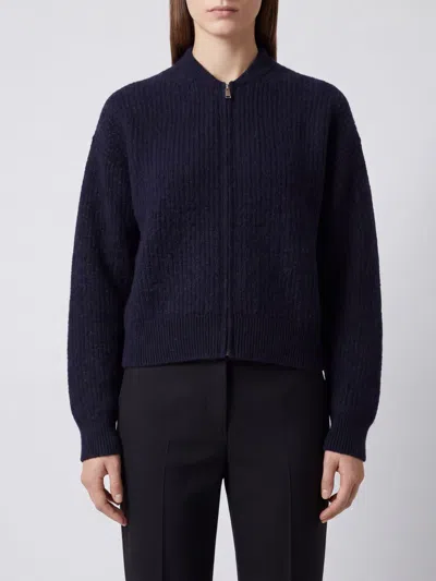 Fabiana Filippi Zip-up Cardigan In Wool Blend With A Bomber-style Collar In Blue