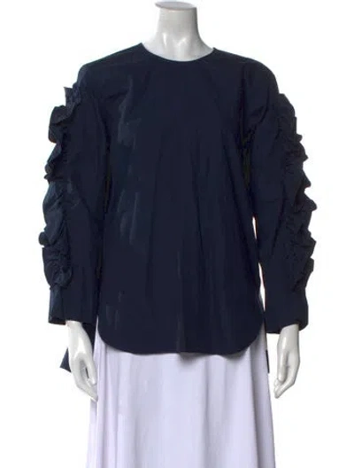 Pre-owned Fabiana Pigna Crew Neck Long Sleeve Blouse In Blue