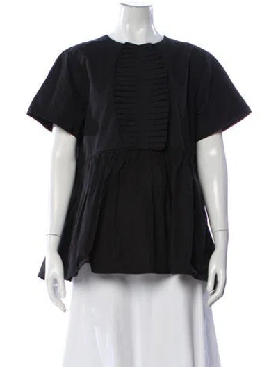 Pre-owned Fabiana Pigna Crew Neck Short Sleeve Blouse W/ Tags In Black