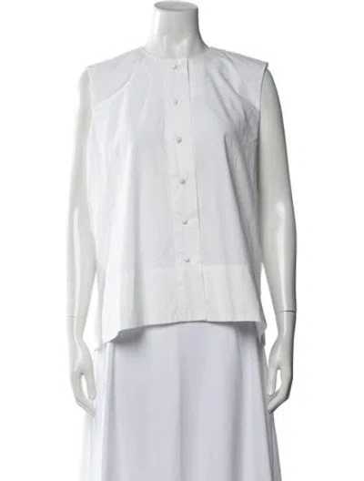 Pre-owned Fabiana Pigna Crew Neck Sleeveless Button-up Top W/ Tags In White