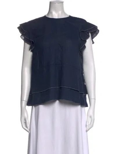 Pre-owned Fabiana Pigna Linen Crew Neck Top In Blue