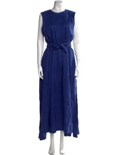 Pre-owned Fabiana Pigna Linen Long Dress In Blue