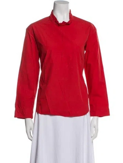 Pre-owned Fabiana Pigna Mock Neck Long Sleeve Button-up Top In Red