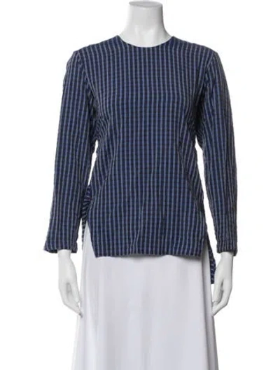 Pre-owned Fabiana Pigna Plaid Print Crew Neck Top In Blue