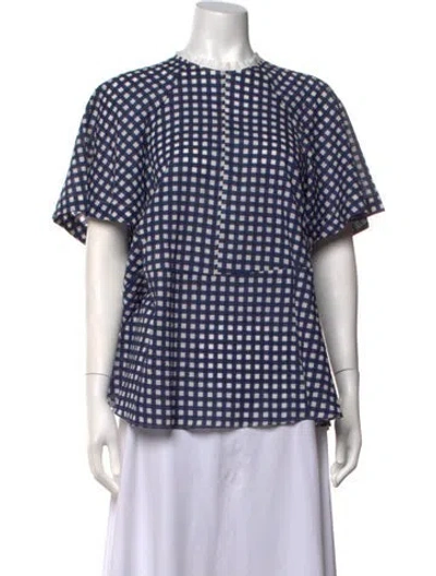 Pre-owned Fabiana Pigna Plaid Print Crew Neck Top W/ Tags In Blue
