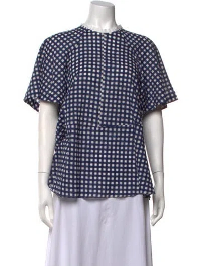Pre-owned Fabiana Pigna Plaid Print Crew Neck Top W/ Tags In Blue