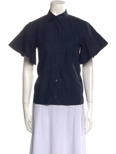 Pre-owned Fabiana Pigna Short Sleeve Button-up Top In Blue