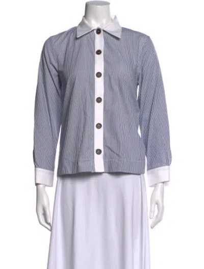 Pre-owned Fabiana Pigna Striped Long Sleeve Button-up Top In Blue