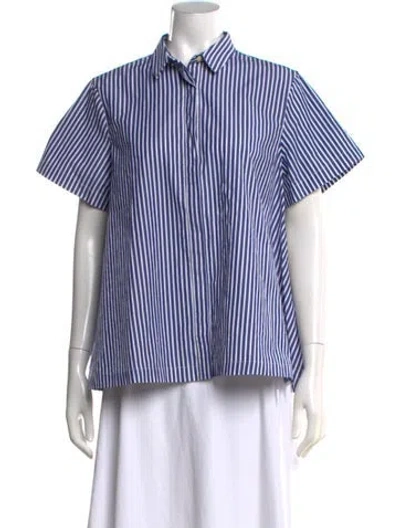 Pre-owned Fabiana Pigna Striped Short Sleeve Top In Blue/white