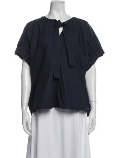 Pre-owned Fabiana Pigna Tie Neck Short Sleeve Top In Blue