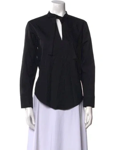 Pre-owned Fabiana Pigna V-neck Long Sleeve Button-up Top In Black