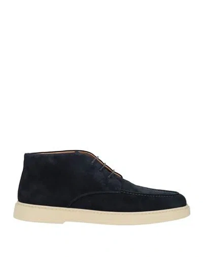 Fabiano Ricci Man Ankle Boots Navy Size 13 Leather In Blue