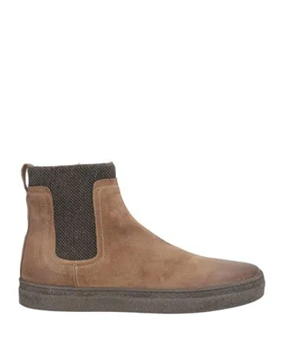 Fabiano Ricci Man Ankle Boots Sand Size 7 Soft Leather, Textile Fibers In Beige