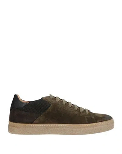 Fabiano Ricci Man Sneakers Military Green Size 9 Leather, Textile Fibers In Brown