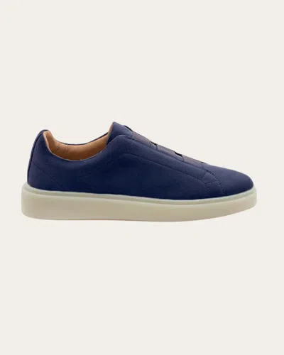 Fabiano Ricci Men's Velour Abisso Suede Slip-on Sneakers In Navy Blue In Black