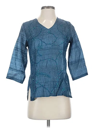 Pre-owned Fabindia 3/4 Sleeve Top Blue Square Neckline Tops
